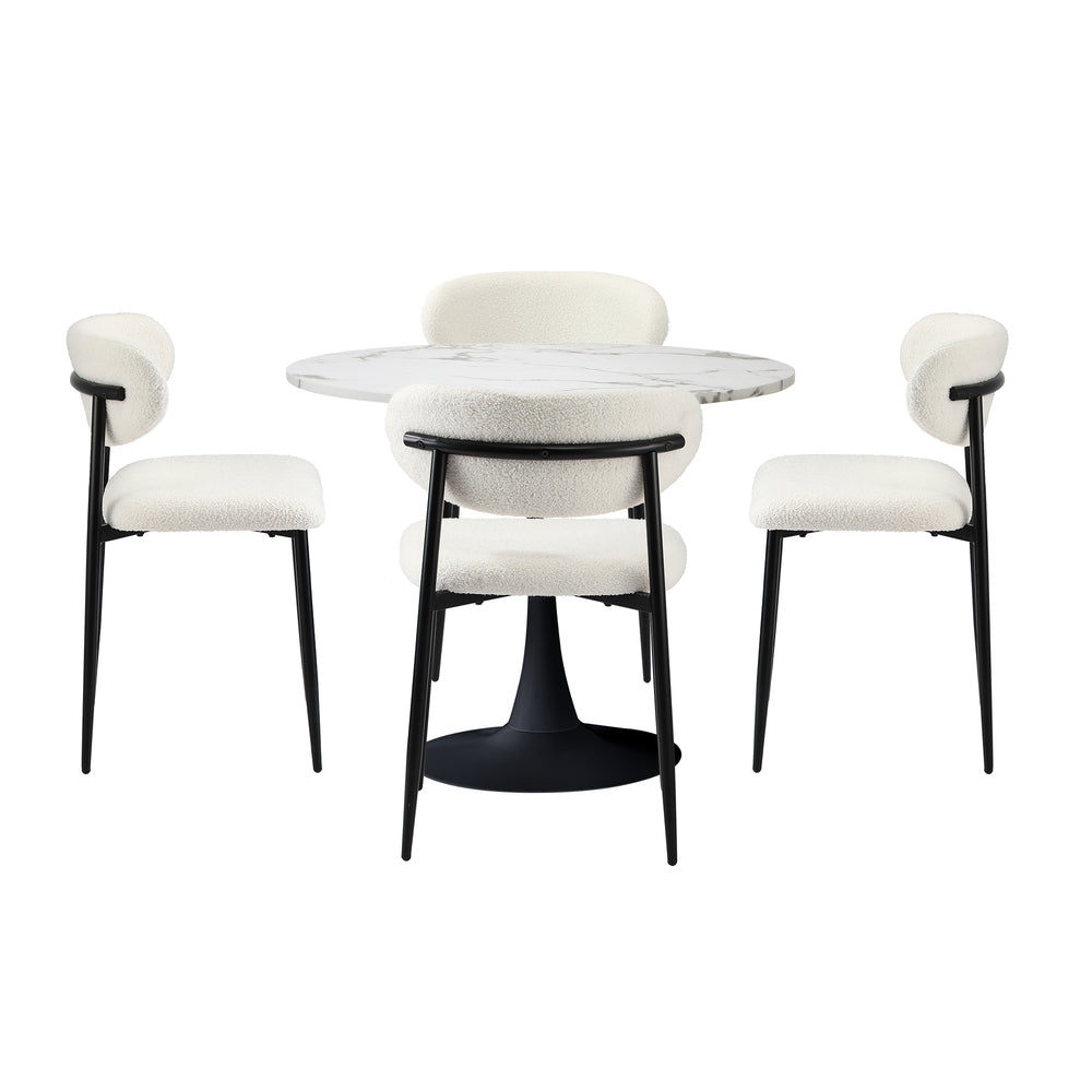 Oikiture 90cm Round Dining Table with 4x Dining Chairs Boucle White