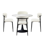 Oikiture 90cm Round Dining Table with 4x Dining Chairs Boucle White - Side View