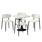 Oikiture 90cm Round Dining Table with 4x Dining Chairs Boucle White