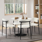 Oikiture 90cm Round Dining Table with 4x Dining Chairs Boucle White - Top-Down View