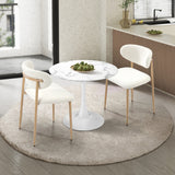 Oikiture 60cm Round Dining Table with 2x Dining Chairs Boucle White - Rear View