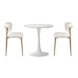 Oikiture 60cm Round Dining Table with 2x Dining Chairs Boucle White - Close-Up Angle