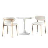 Oikiture 60cm Round Dining Table with 2x Dining Chairs Boucle White - Low Angle