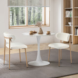 Oikiture 60cm Round Dining Table with 2x Dining Chairs Boucle White - Front View