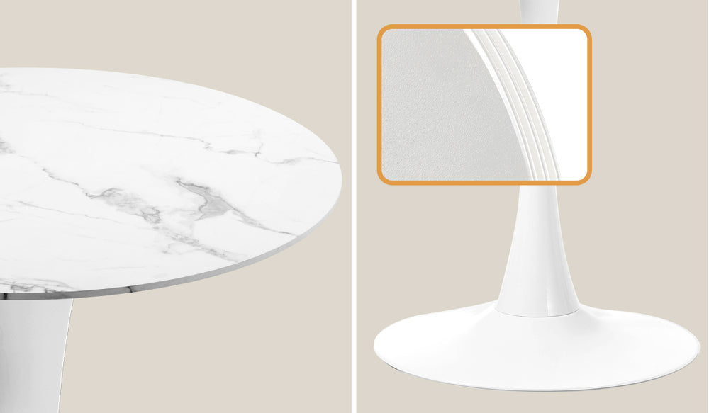 Oikiture 60cm Round Dining Table with 2x Dining Chairs Boucle White