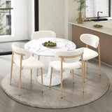 Oikiture 90cm Round Dining Table with 4x Dining Chairs Boucle White&Gold - Extra Image