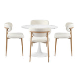 Oikiture 90cm Round Dining Table with 4x Dining Chairs Boucle White&Gold