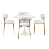 Oikiture 90cm Round Dining Table with 4x Dining Chairs Boucle White&Gold - 45-Degree Angle