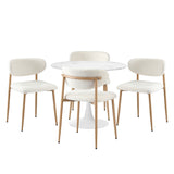 Oikiture 90cm Round Dining Table with 4x Dining Chairs Boucle White&Gold - Rear View