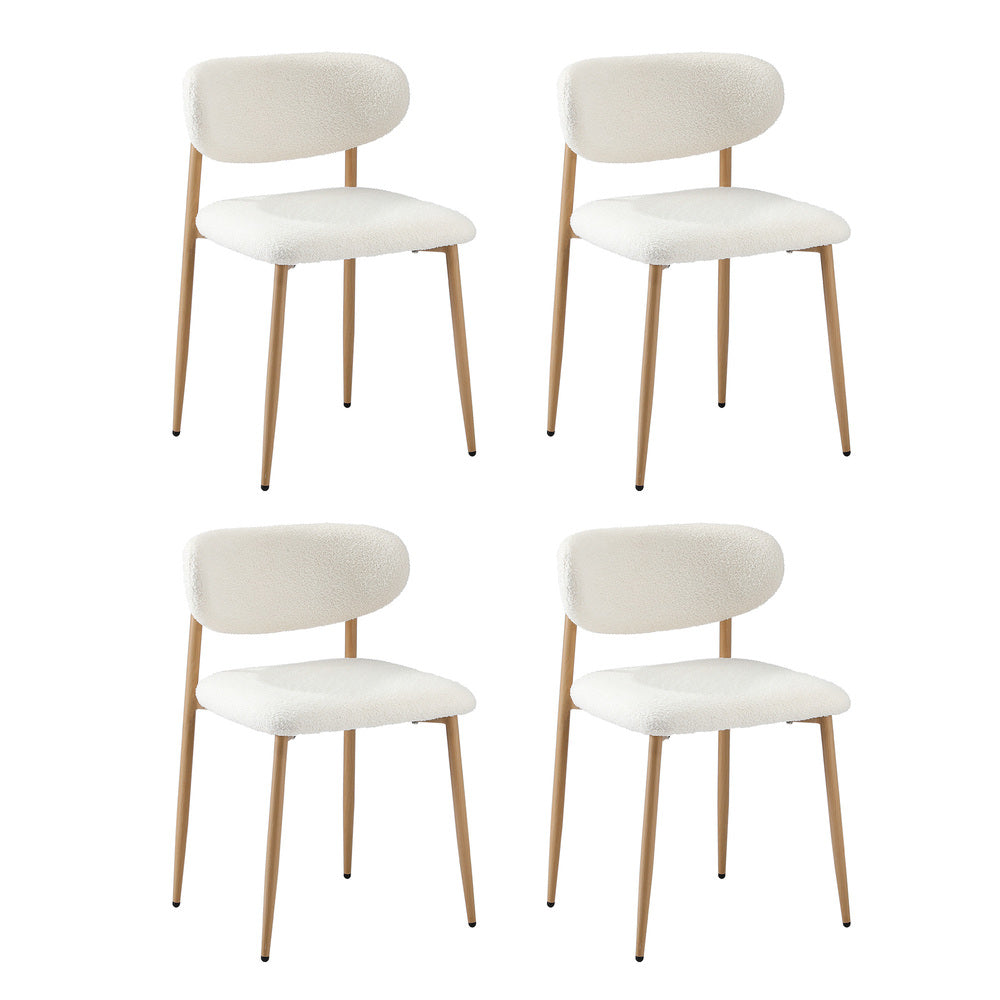 Oikiture 90cm Round Dining Table with 4x Dining Chairs Boucle White&Gold