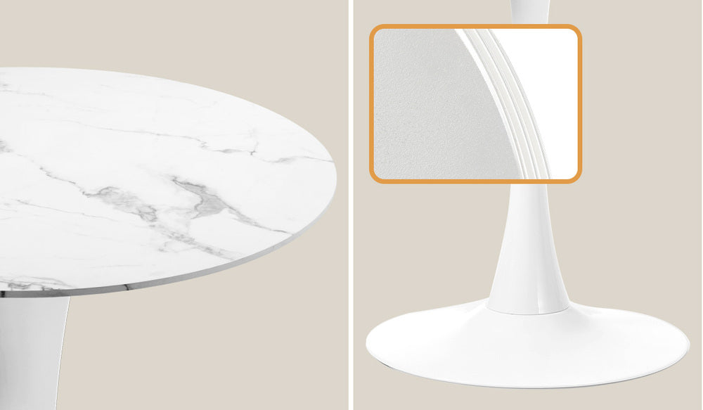 Oikiture 90cm Round Dining Table with 4x Dining Chairs Boucle White&Gold