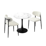 Oikiture 60cm Round Dining Table with 2x Dining Chairs Boucle White&Black