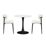 Oikiture 60cm Round Dining Table with 2x Dining Chairs Boucle White&Black