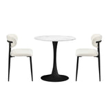 Oikiture 60cm Round Dining Table with 2x Dining Chairs Boucle White&Black - Close-Up Angle