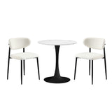 Oikiture 60cm Round Dining Table with 2x Dining Chairs Boucle White&Black