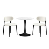 Oikiture 60cm Round Dining Table with 2x Dining Chairs Boucle White&Black - 45-Degree Angle
