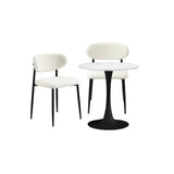 Oikiture 60cm Round Dining Table with 2x Dining Chairs Boucle White&Black
