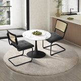 Oikiture 60cm Round Dining Table with 2PCS Dining Chairs PU Leather Black - Rear View