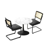 Oikiture 60cm Round Dining Table with 2PCS Dining Chairs PU Leather Black