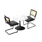 Oikiture 60cm Round Dining Table with 2PCS Dining Chairs PU Leather Black - Low Angle