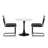 Oikiture 60cm Round Dining Table with 2PCS Dining Chairs PU Leather Black - Front View