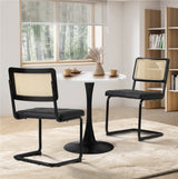 Oikiture 60cm Round Dining Table with 2PCS Dining Chairs PU Leather Black