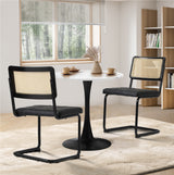 Oikiture 60cm Round Dining Table with 2PCS Dining Chairs PU Leather Black - Close-Up Angle
