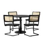Oikiture 90cm Round Dining Table with 4PCS Dining Chairs PU Leather Black