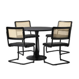 Oikiture 90cm Round Dining Table with 4PCS Dining Chairs PU Leather Black