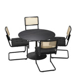 Oikiture 90cm Round Dining Table with 4PCS Dining Chairs PU Leather Black