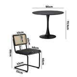Oikiture 90cm Round Dining Table with 4PCS Dining Chairs PU Leather Black