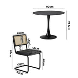 Oikiture 90cm Round Dining Table with 4PCS Dining Chairs PU Leather Black - Close-Up Angle