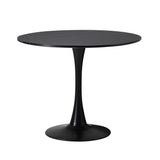 Oikiture 90cm Round Dining Table with 4PCS Dining Chairs PU Leather Black