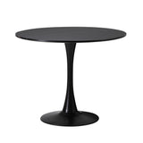 Oikiture 90cm Round Dining Table with 4PCS Dining Chairs PU Leather Black - 45-Degree Angle