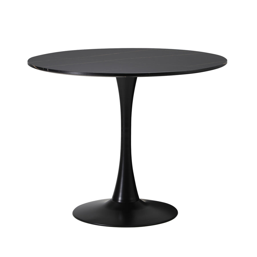 Oikiture 90cm Round Dining Table with 4PCS Dining Chairs PU Leather Black, image 5