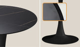 Oikiture 90cm Round Dining Table with 4PCS Dining Chairs PU Leather Black - Side View