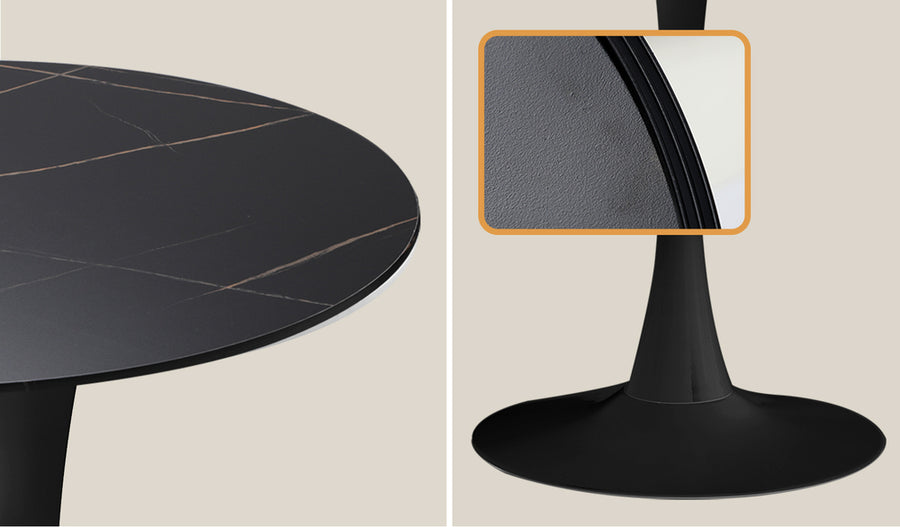 Oikiture 90cm Round Dining Table with 4PCS Dining Chairs PU Leather Black, image 3