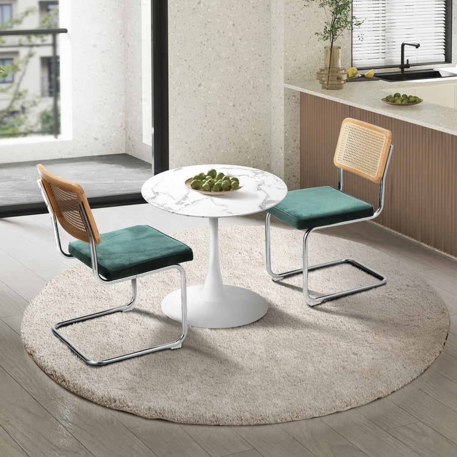 Oikiture 60cm Round Dining Table with 2PCS Dining Chairs Velvet Green, image 8