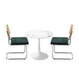 Oikiture 60cm Round Dining Table with 2PCS Dining Chairs Velvet Green - Front View