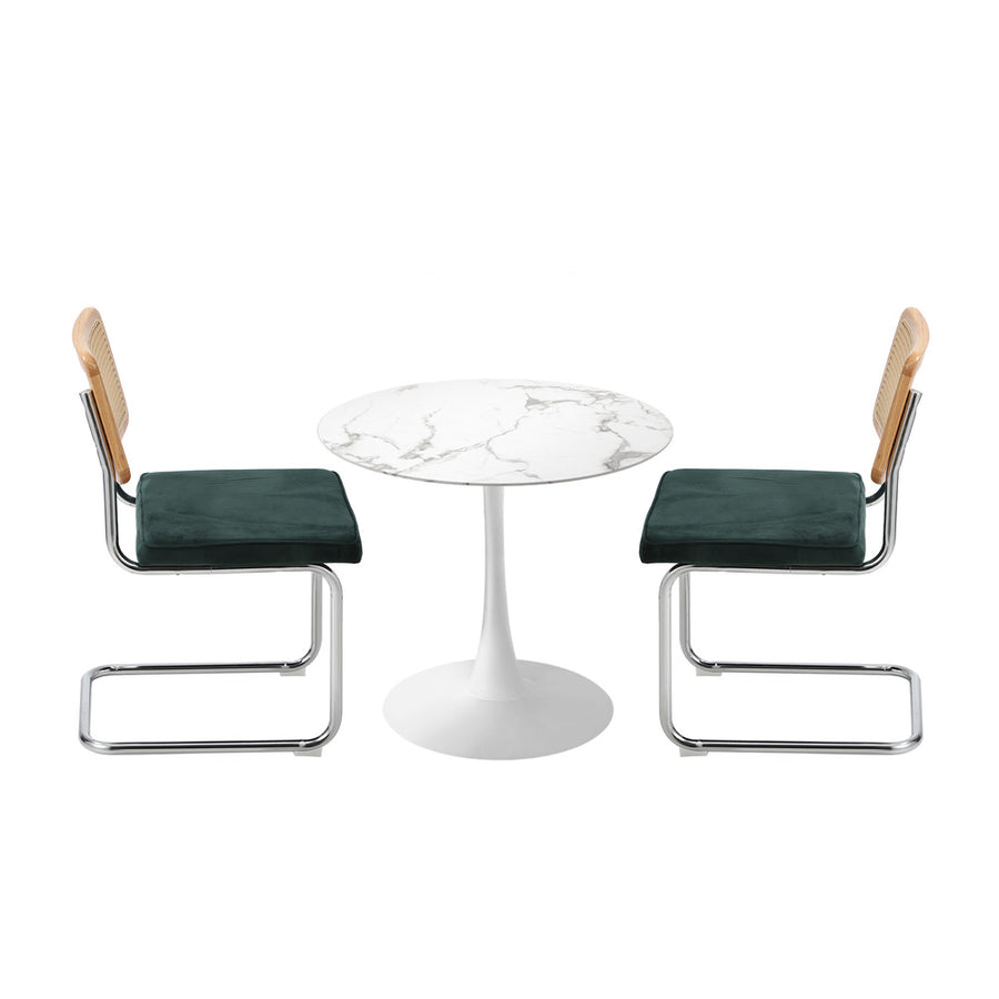 Oikiture 60cm Round Dining Table with 2PCS Dining Chairs Velvet Green, image 2