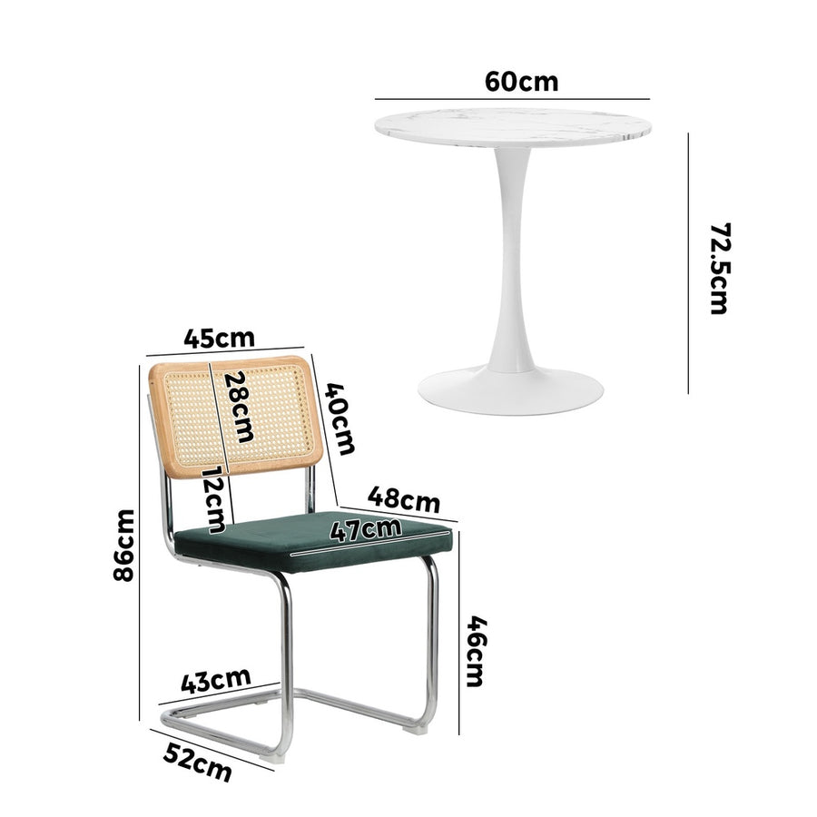 Oikiture 60cm Round Dining Table with 2PCS Dining Chairs Velvet Green, image 7