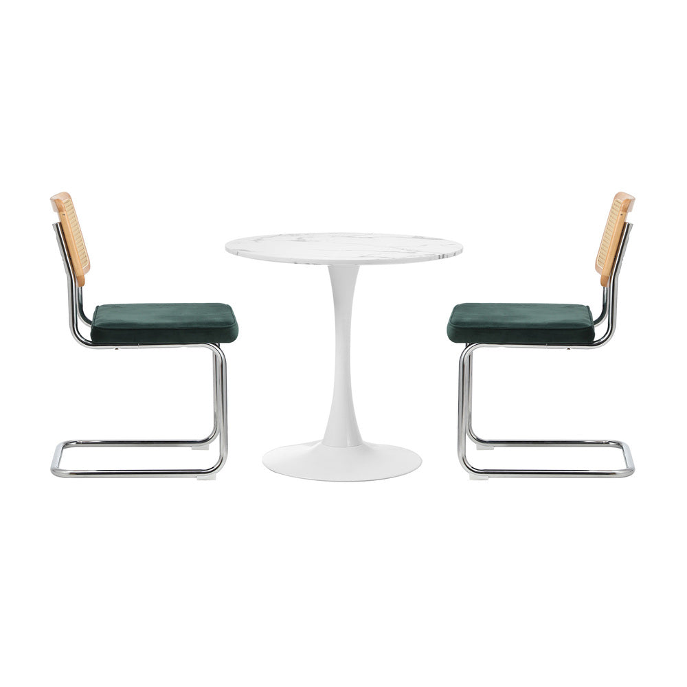 Oikiture 60cm Round Dining Table with 2PCS Dining Chairs Velvet Green