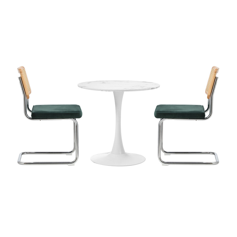 Oikiture 60cm Round Dining Table with 2PCS Dining Chairs Velvet Green, image 9