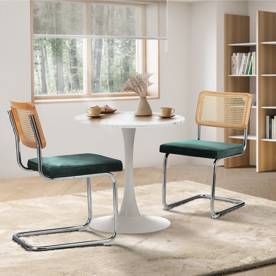 Oikiture 60cm Round Dining Table with 2PCS Dining Chairs Velvet Green, image 5