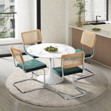 Oikiture 90cm Round Dining Table with 4PCS Dining Chairs Velvet White&Green - Top-Down View