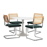 Oikiture 90cm Round Dining Table with 4PCS Dining Chairs Velvet White&Green