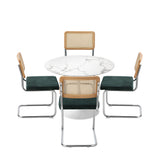 Oikiture 90cm Round Dining Table with 4PCS Dining Chairs Velvet White&Green
