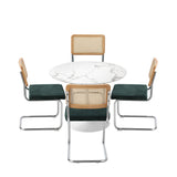 Oikiture 90cm Round Dining Table with 4PCS Dining Chairs Velvet White&Green - Side View