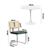 Oikiture 90cm Round Dining Table with 4PCS Dining Chairs Velvet White&Green - Rear View