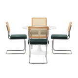 Oikiture 90cm Round Dining Table with 4PCS Dining Chairs Velvet White&Green - Low Angle